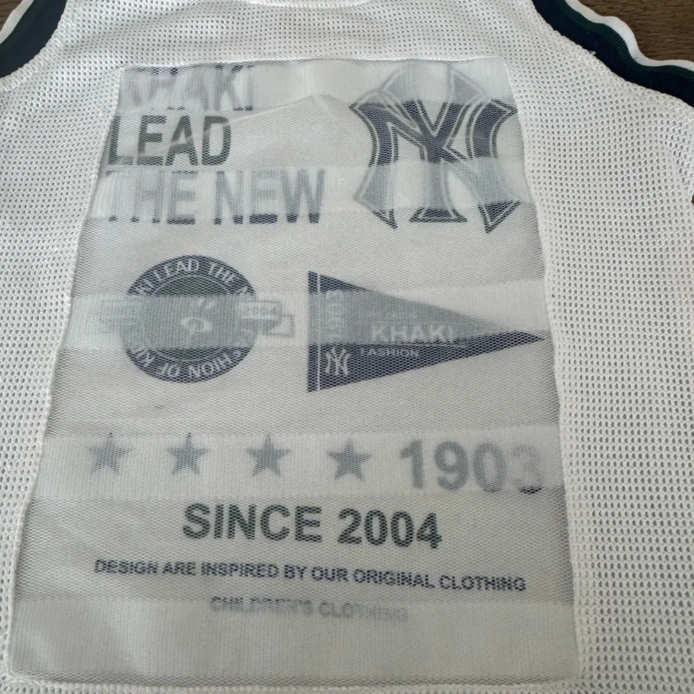 Khaki Kids Mesh Jersey Tank Top White Navy Size 5/6 Yankees New York